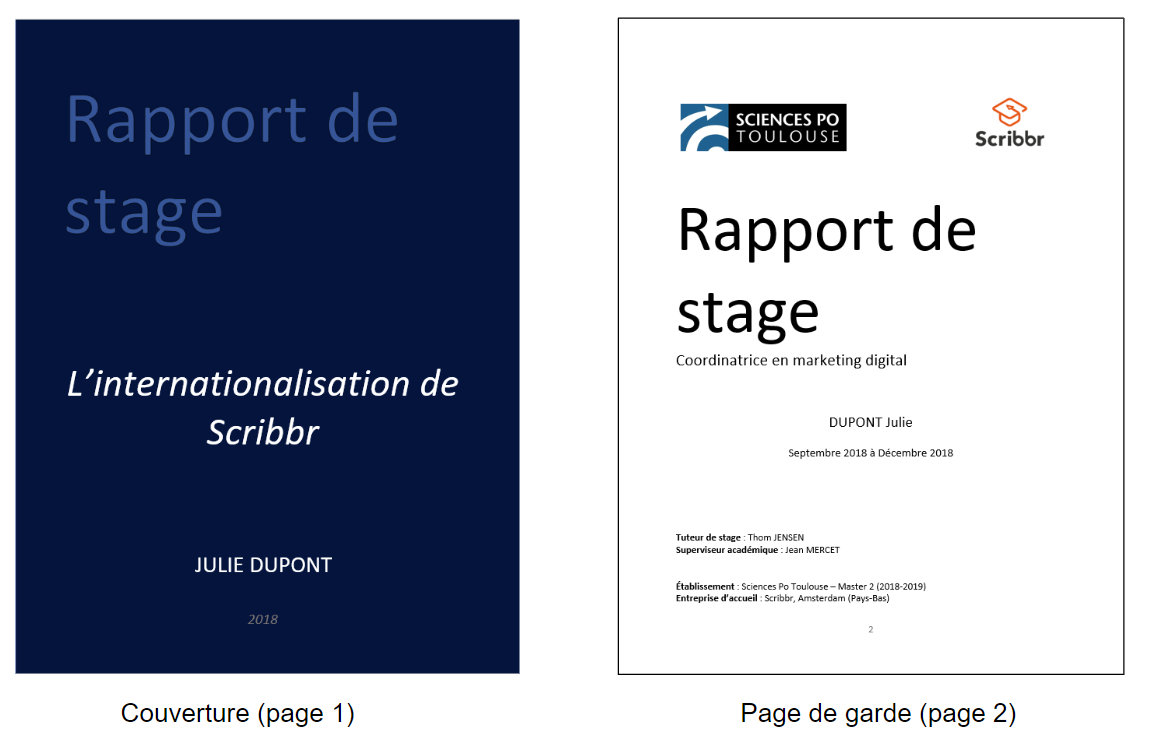 Couverture de rapport de stage